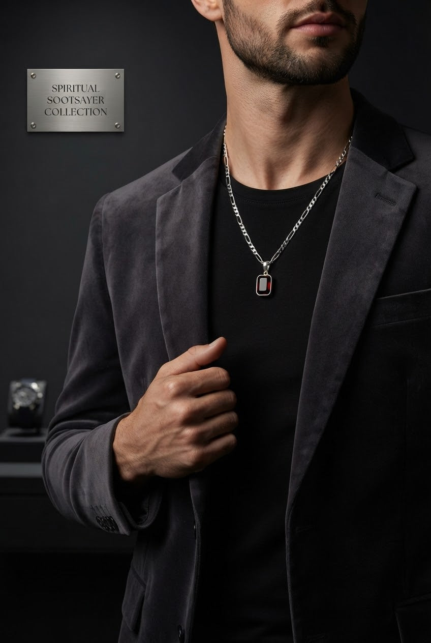 The Garnet Dominion – Garnet Men’s Necklace in 925 Sterling Silver