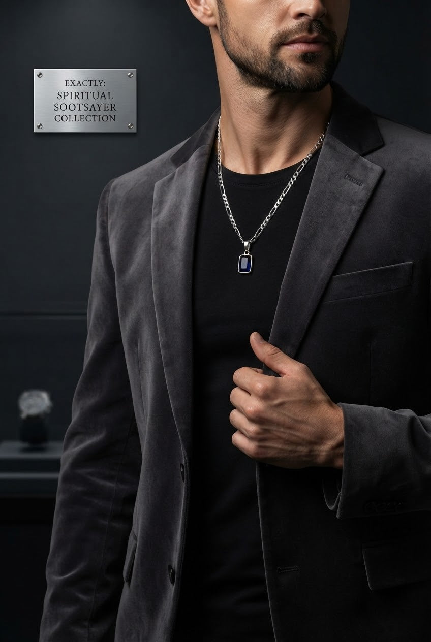 Midnight Sovereign Blue Sapphire Men’s Necklace – 925 Sterling Silver