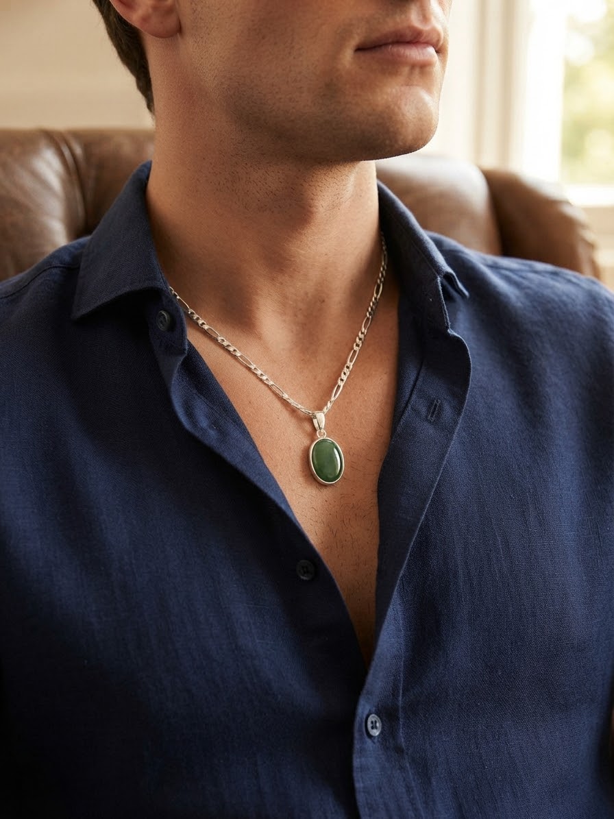 Verdant Legacy Green Aventurine Men’s Necklace – 925 Sterling Silver
