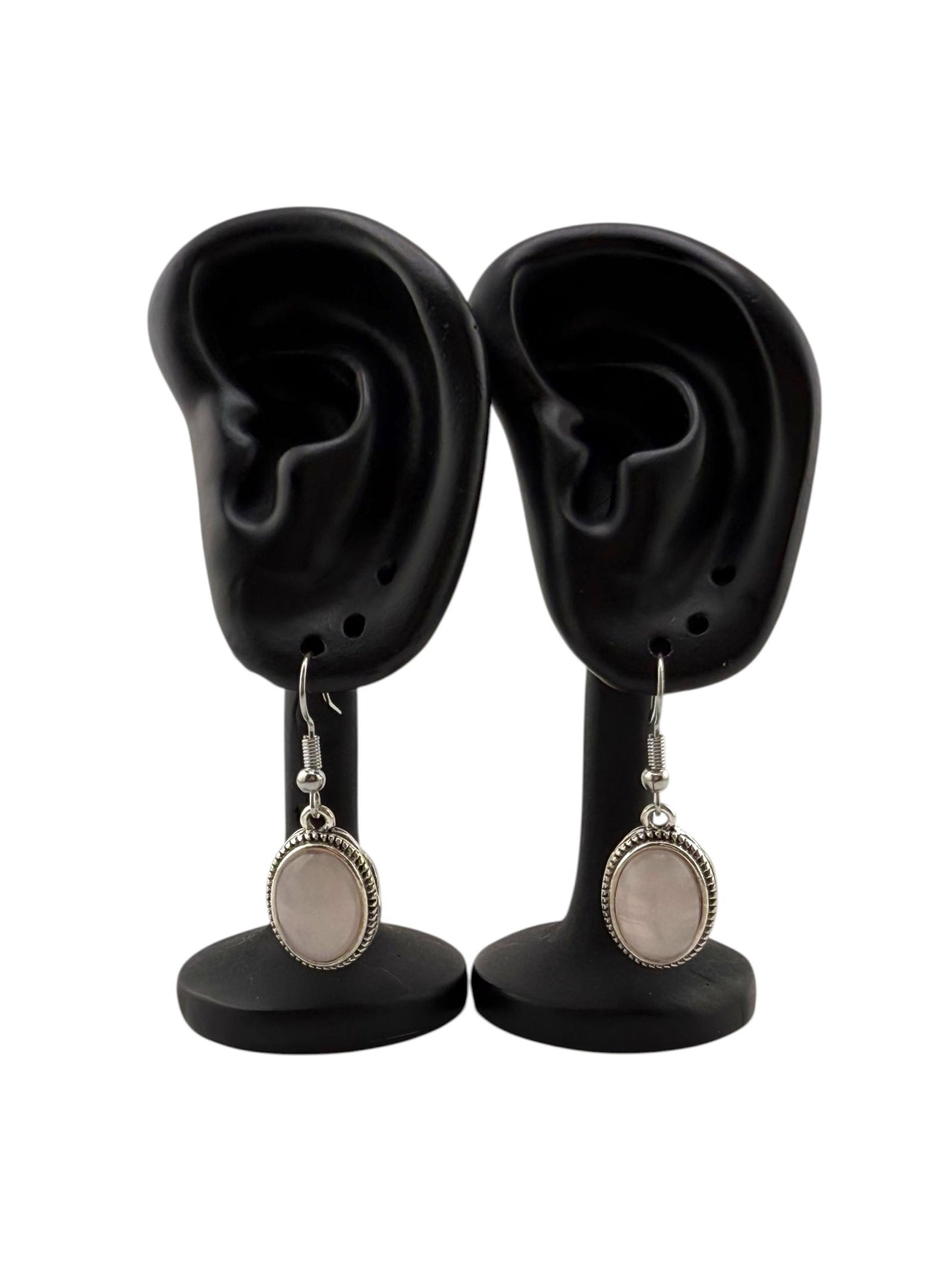 Moonlit Grace – Rose Quartz Oval Earrings