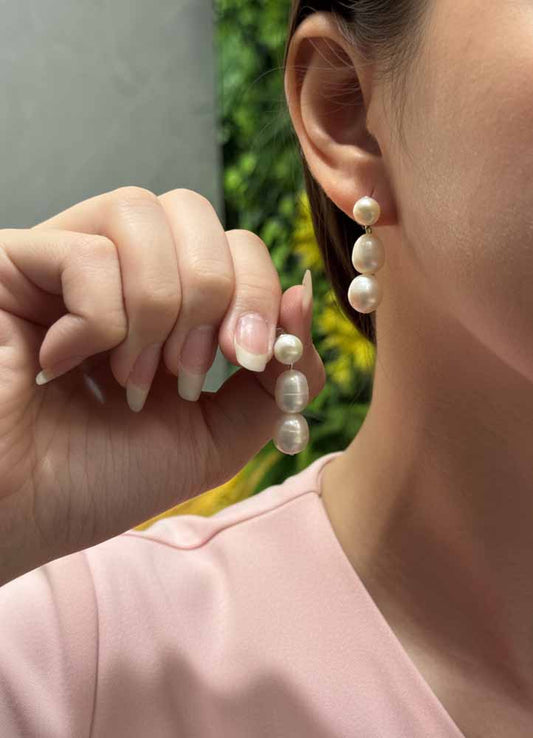 Triple Pearl Drop Earrings - Transcendent Pearl