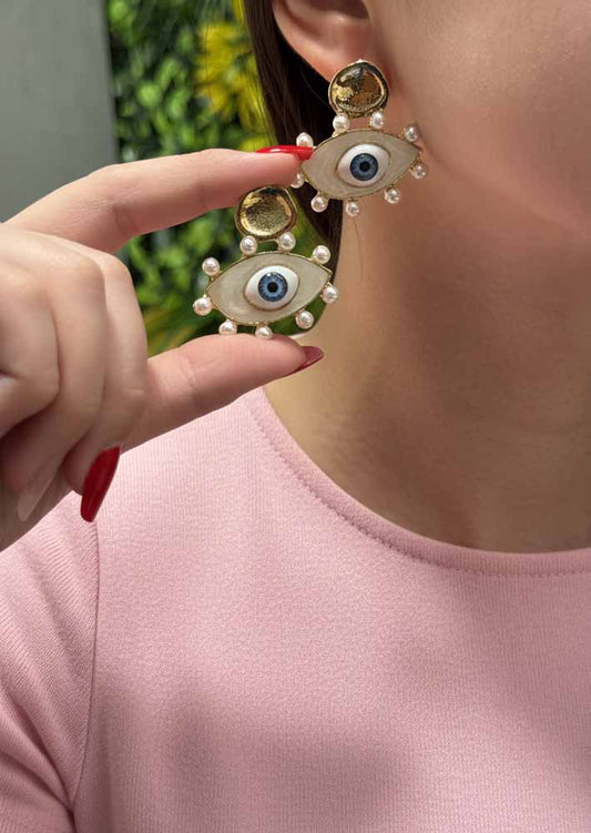 Evil Eye Pearl Drops Earrings - All-Seeing Grace