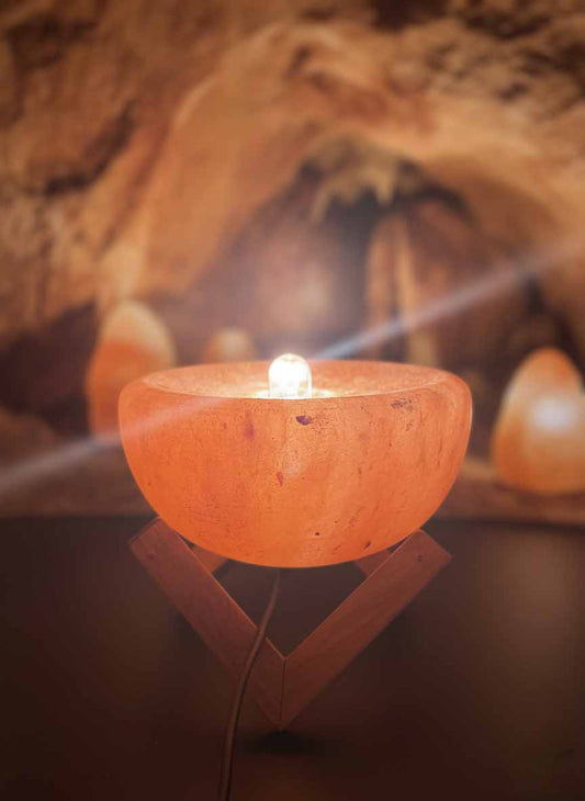 Himalayan Salt Bowl Lamp with 5 glowing balls – a natural salt lamp bowl for soothing ambience.