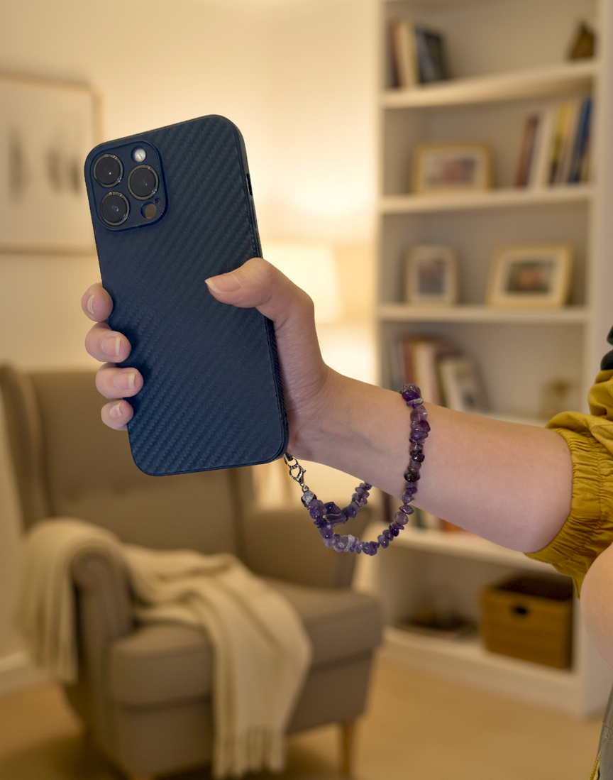 Natural Amethyst chip stone phone keychain