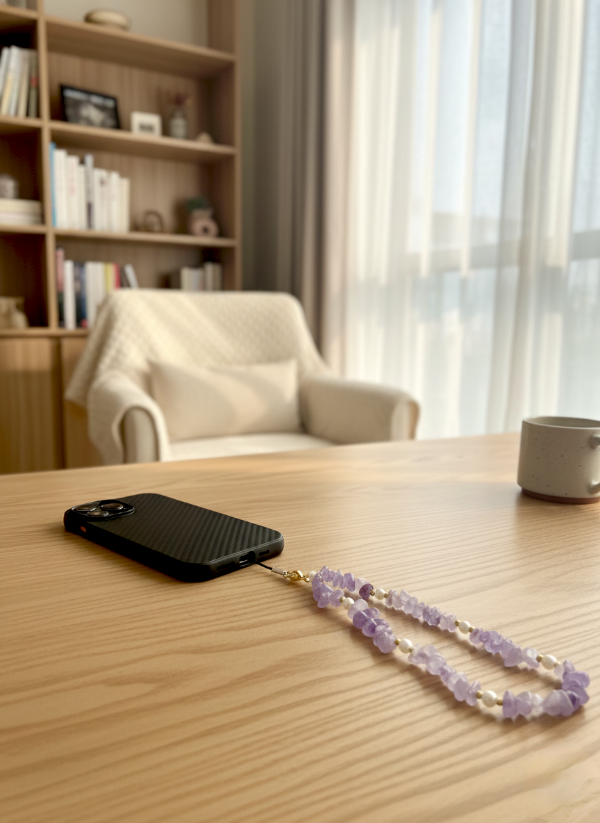 Purple Amethyst crystal wrist strap for phones