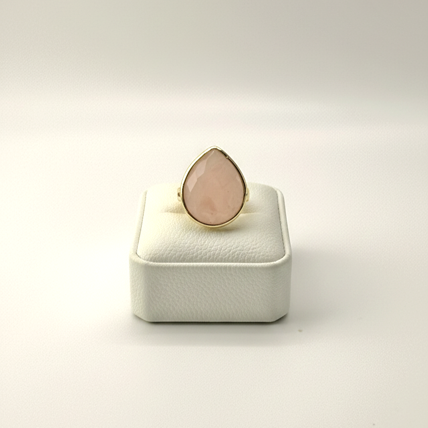 soft pink gemstone ring close up