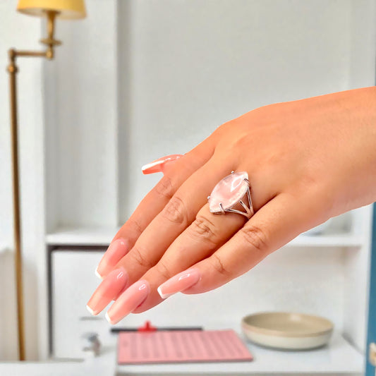 Silver Rose Quartz Marquise Cut Ring
