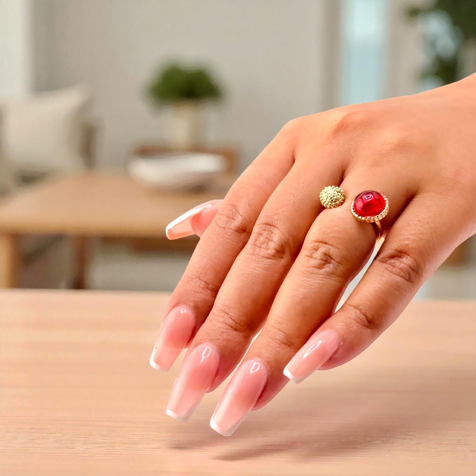 gold plated garnet adjustable ring