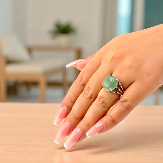 silver aventurine gemstone ring