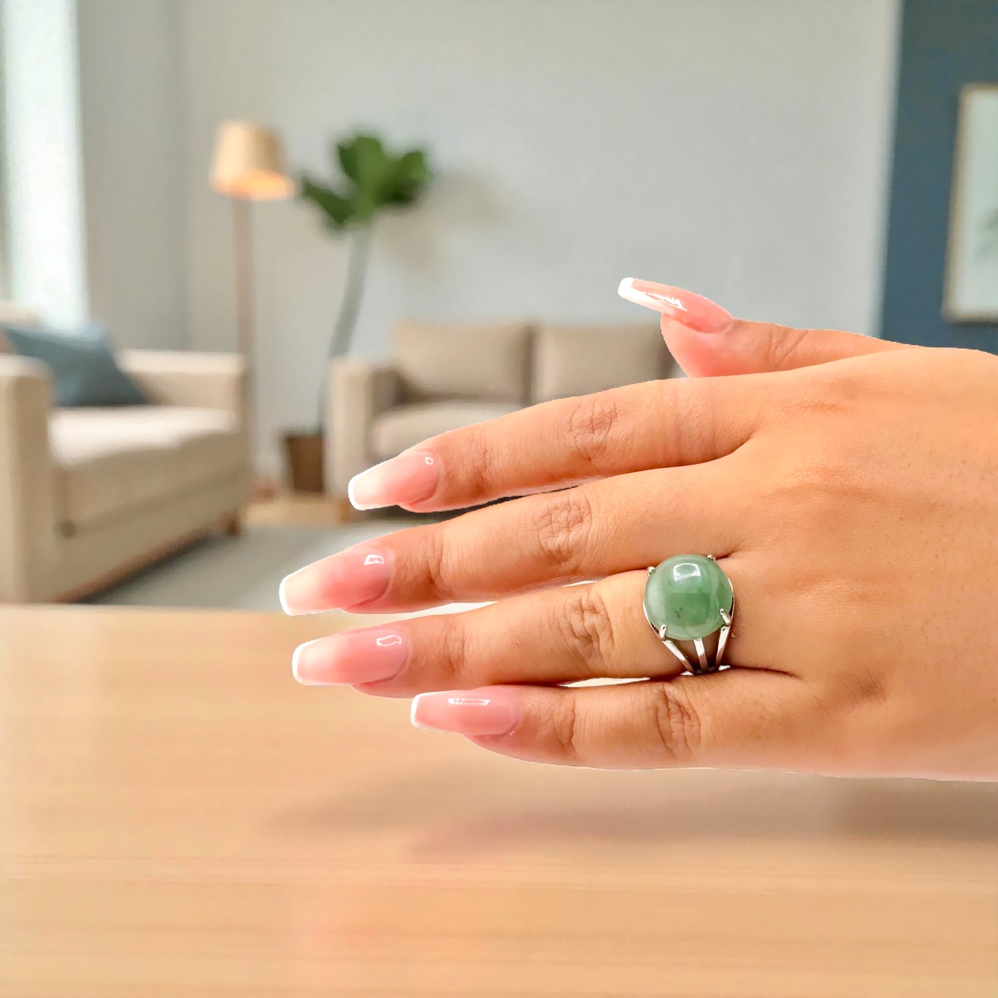 round green stone ring close up
