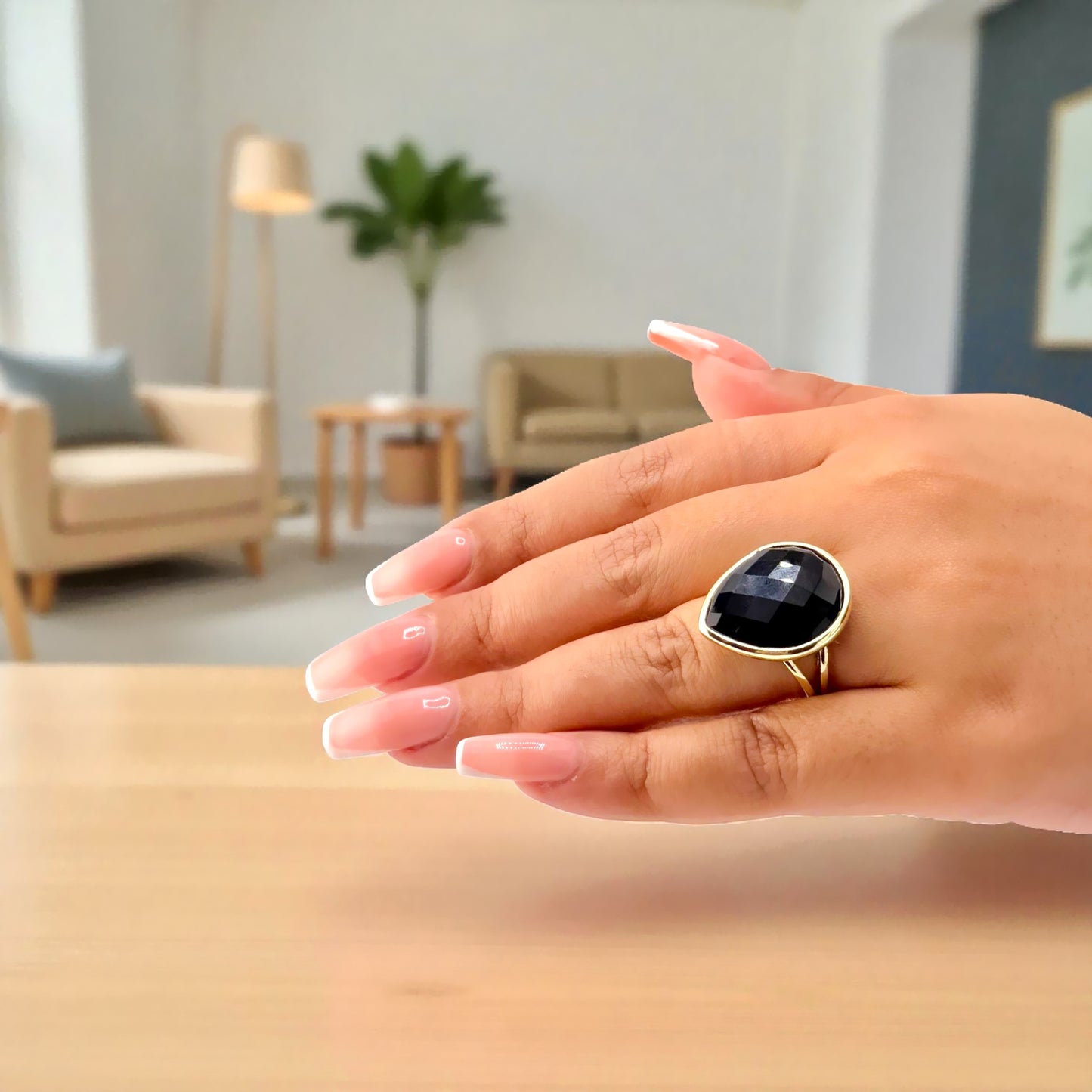 gold plated black gemstone ring