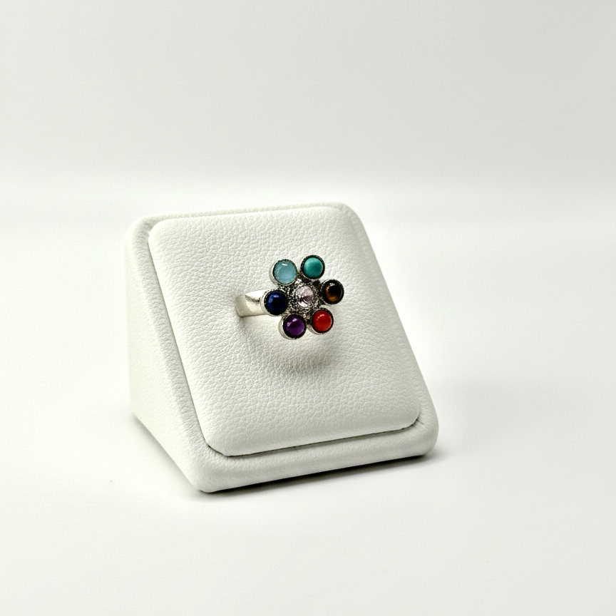 navratna gemstone ring close up