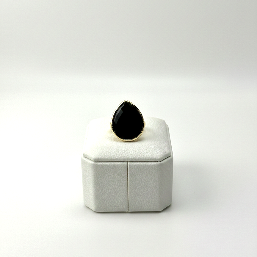 faceted black onyx ring close up