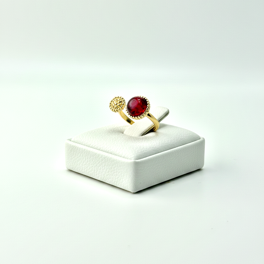 garnet cabochon ring close up