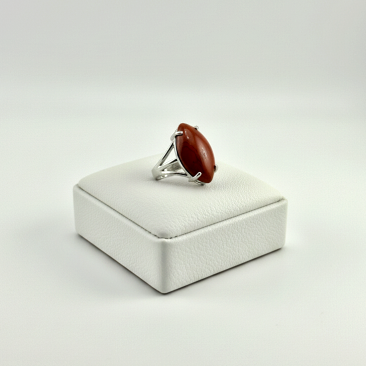 earthy stone silver ring on stand