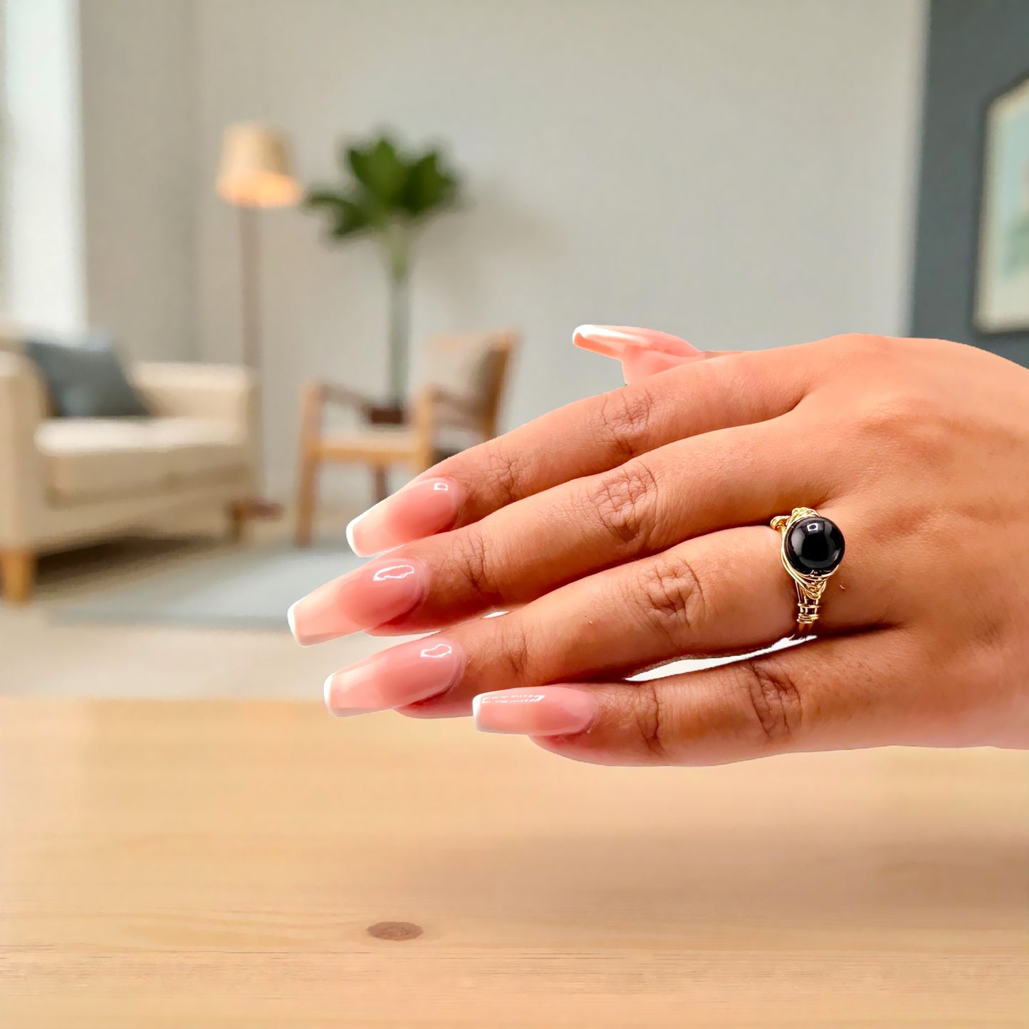 gold plated black stone ring