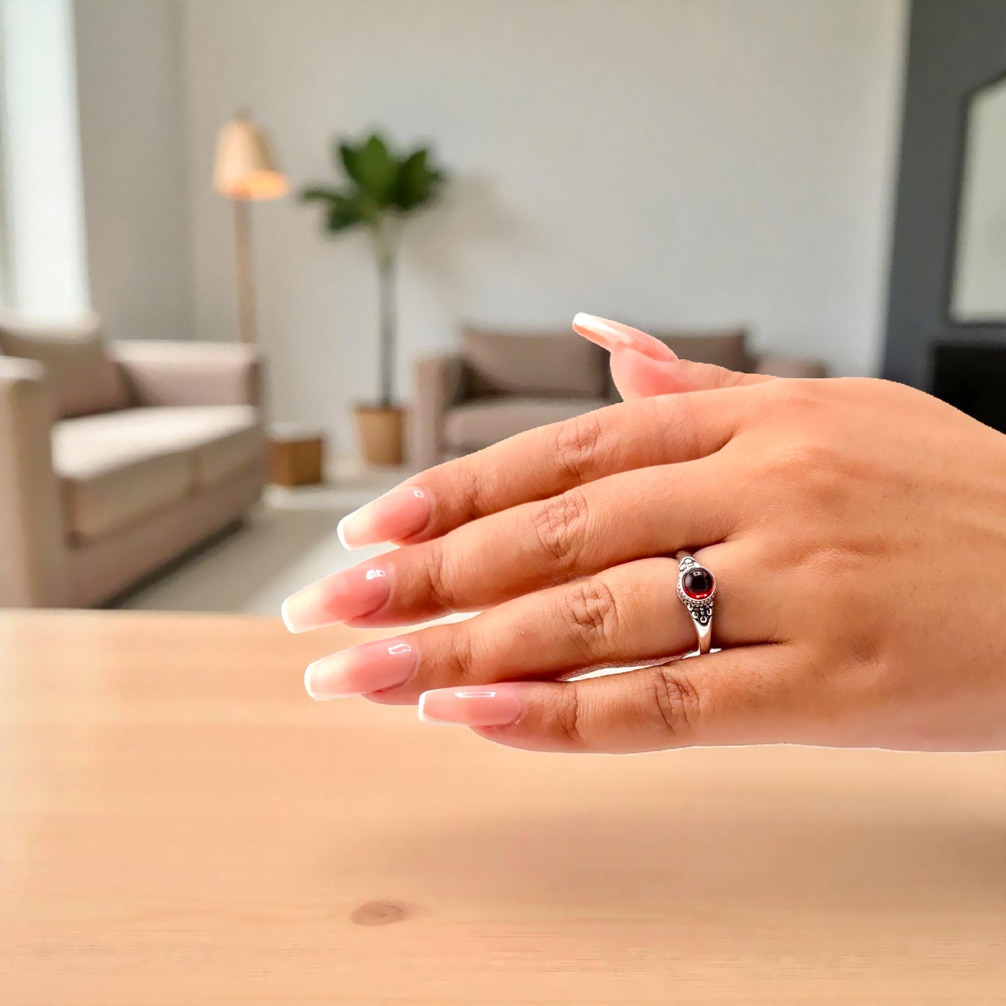 silver vintage garnet ring
