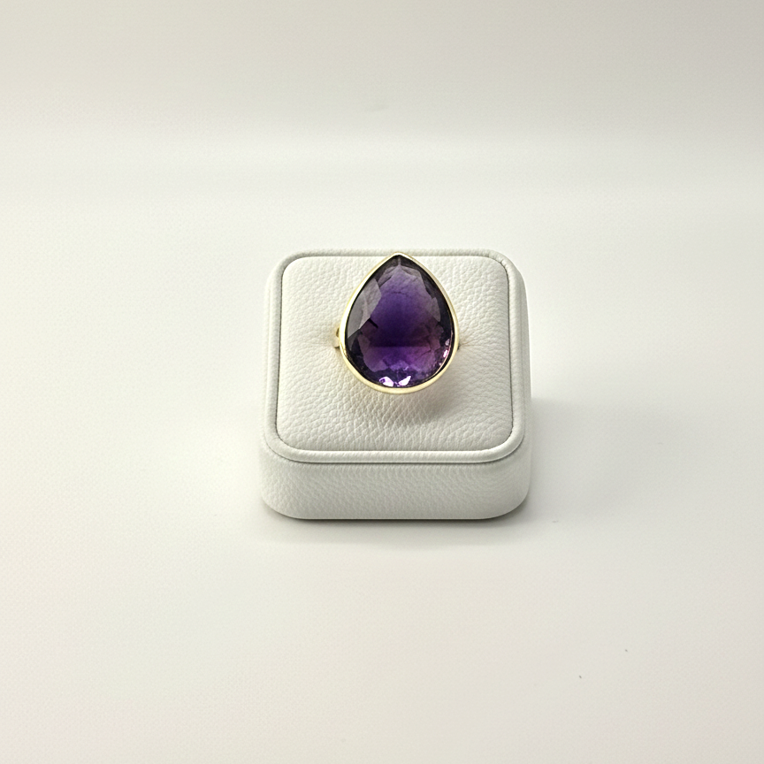 purple gemstone teardrop ring