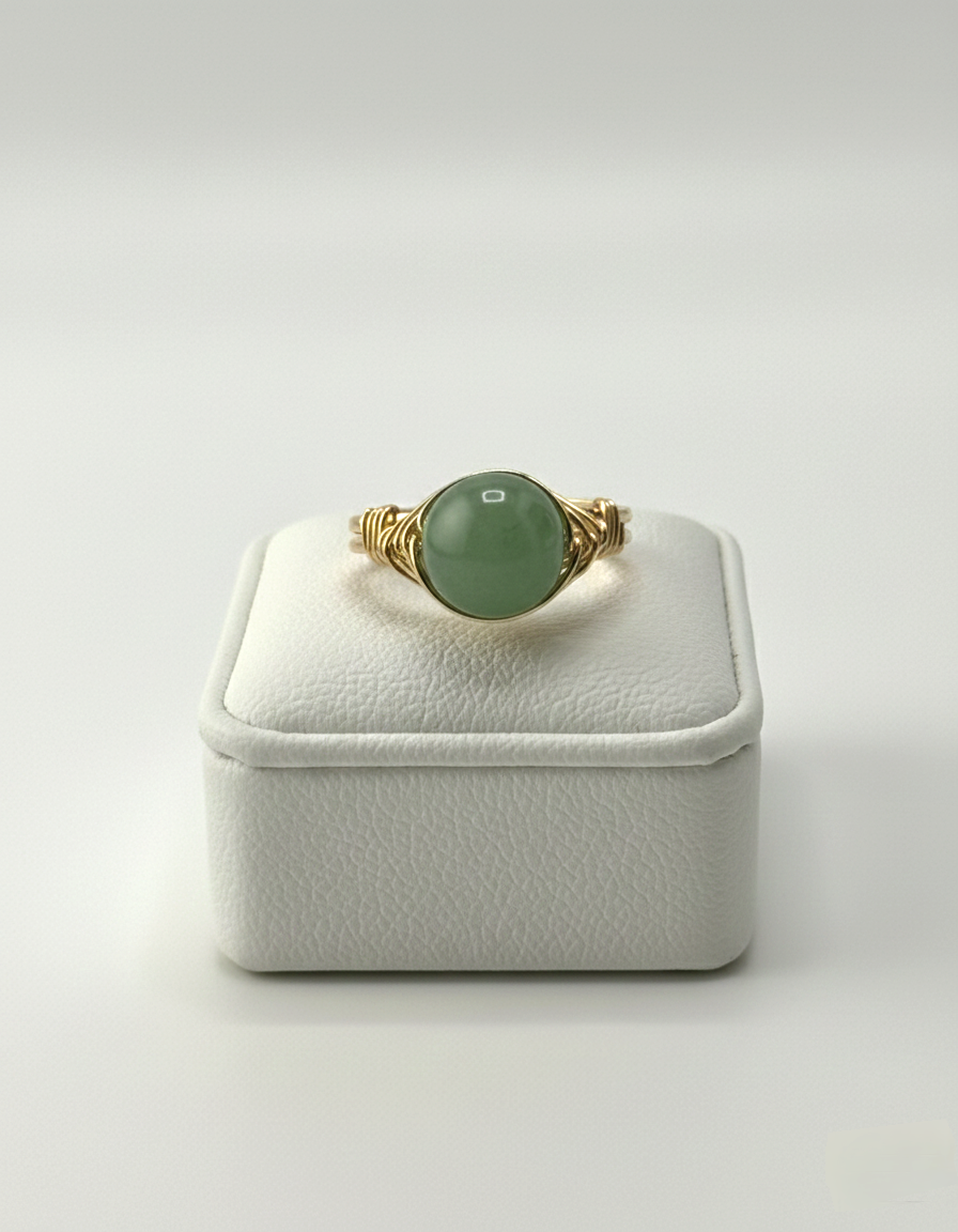 gold plated green stone ring