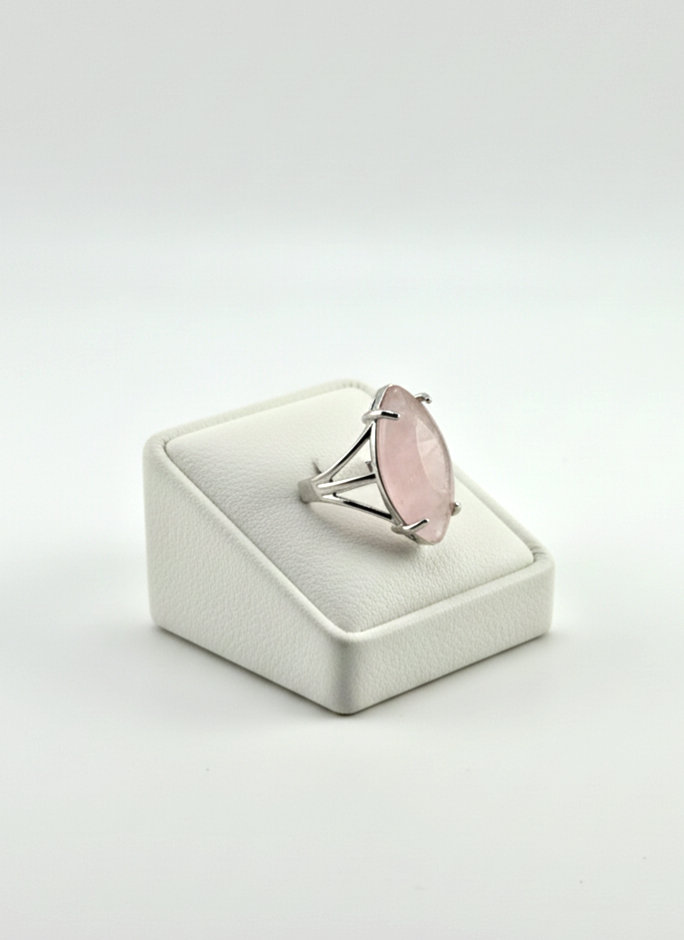 Silver Rose Quartz Marquise Cut Ring
