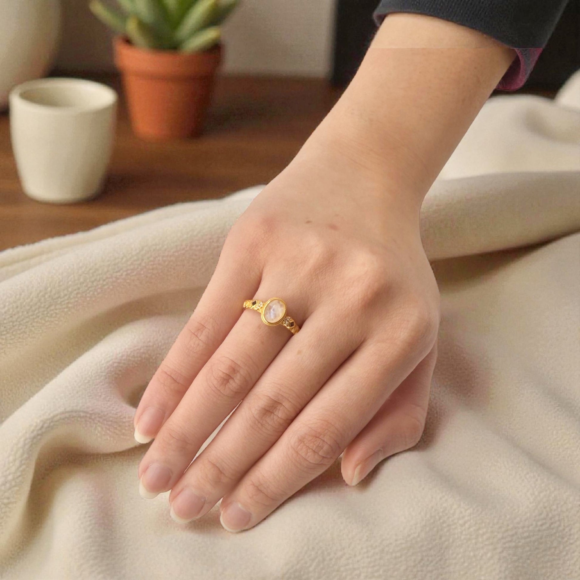 pearl oval ring on display