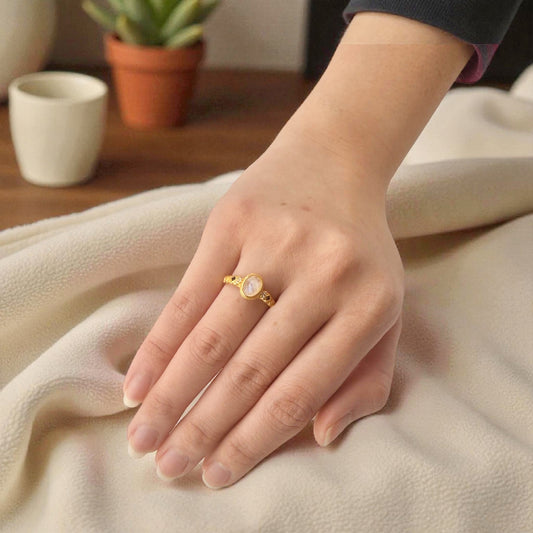 pearl oval ring on display