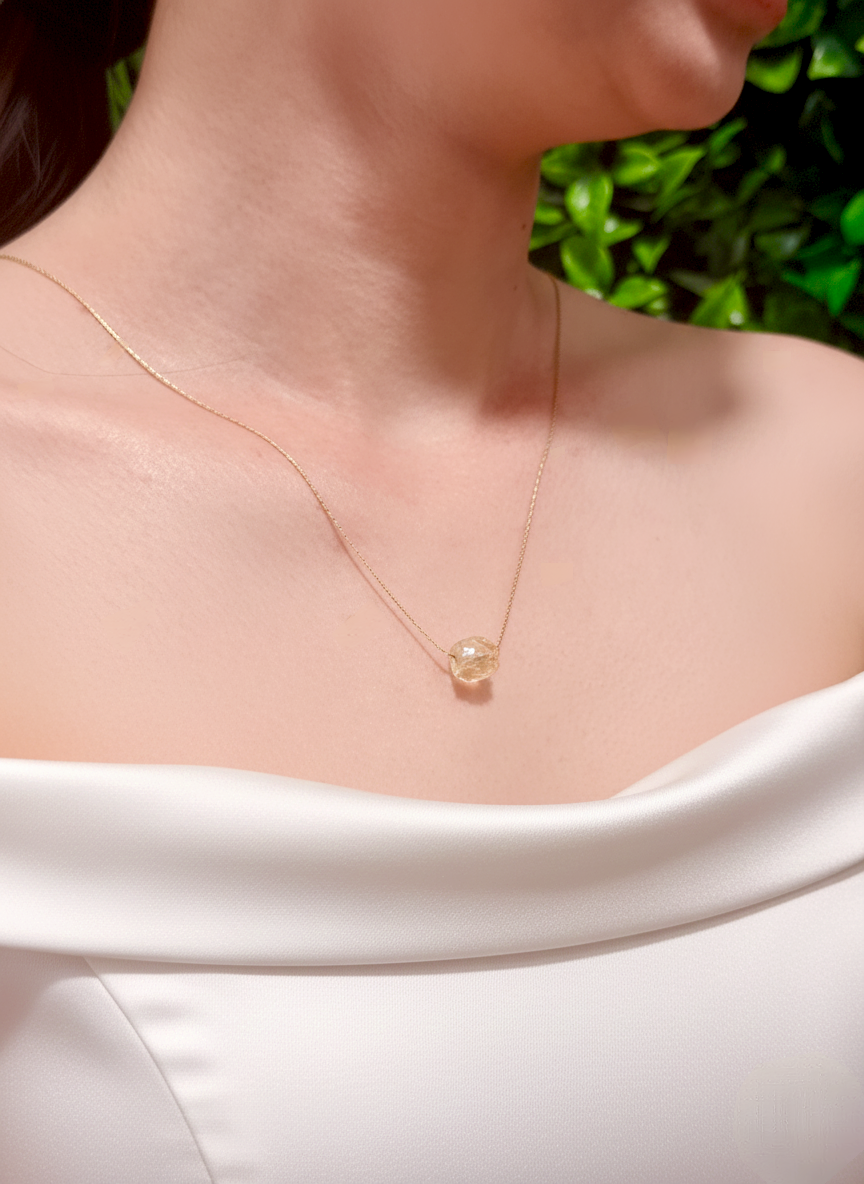 Citrine Minimal Bead Pendant Necklace – Abundance, Confidence and Positive Energy