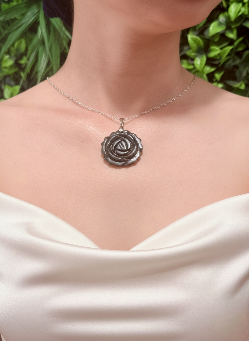 Multi Fluorite Rose Carved Pendant Necklace – Clarity, Balance and Emotional Harmony