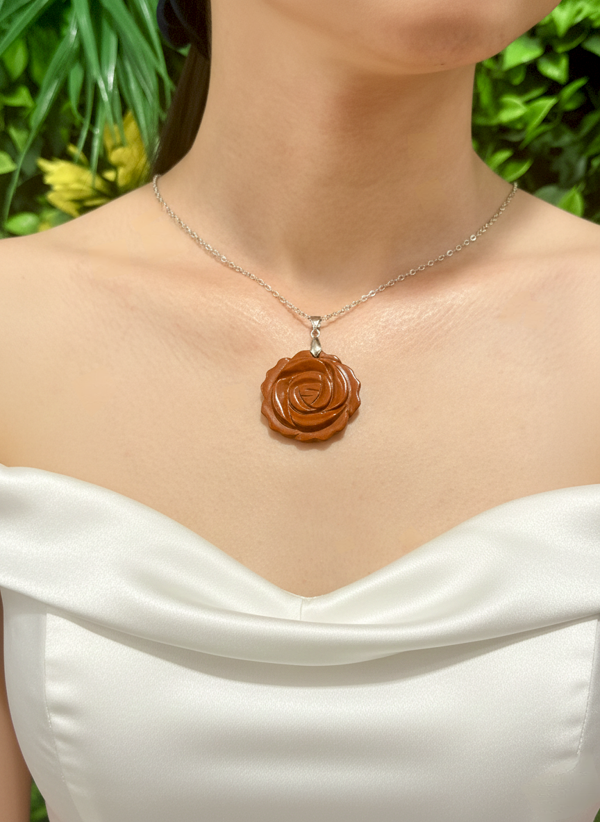 Red Jasper Rose Pendant Necklace – Strength, Stability and Grounding Energy