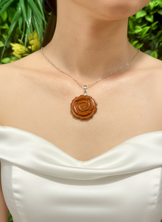 Red Jasper Rose Pendant Necklace – Strength, Stability and Grounding Energy