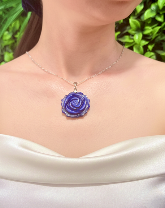 Lapis Lazuli Rose Pendant Necklace – Wisdom, Truth and Inner Strength