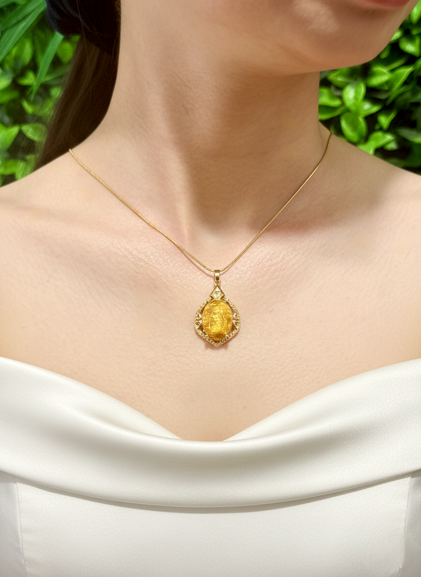 Gold Plated Citrine Teardrop Pendant Necklace – Abundance, Confidence & Positive Energy