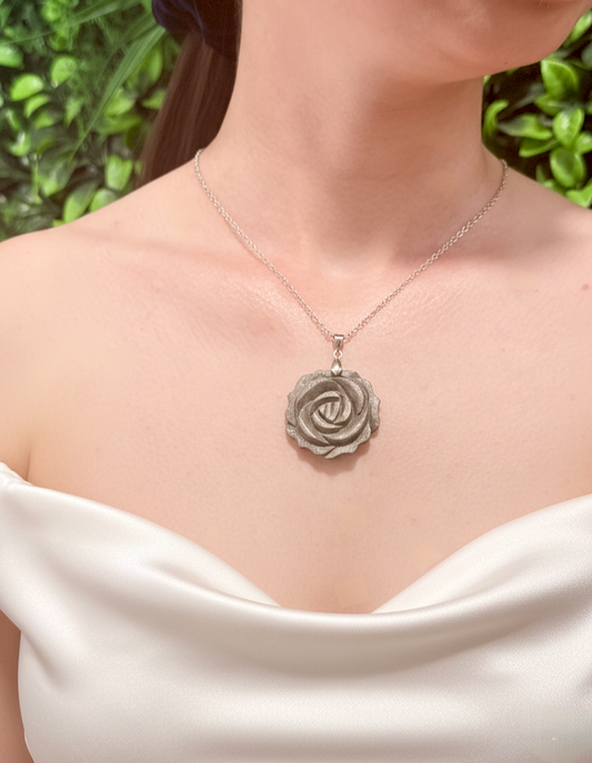 Pyrite Rose Carved Pendant Necklace – Protection, Confidence and Grounded Strength