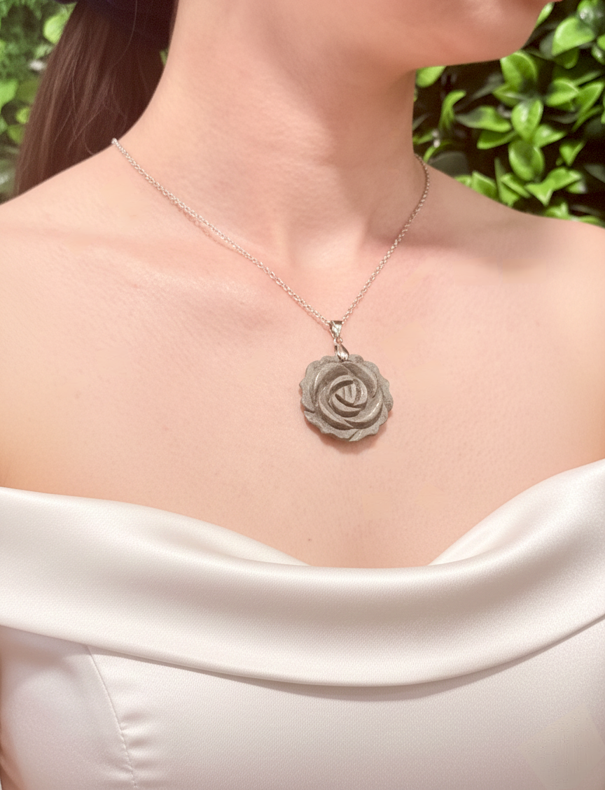 Pyrite Rose Carved Pendant Necklace – Protection, Confidence and Grounded Strength