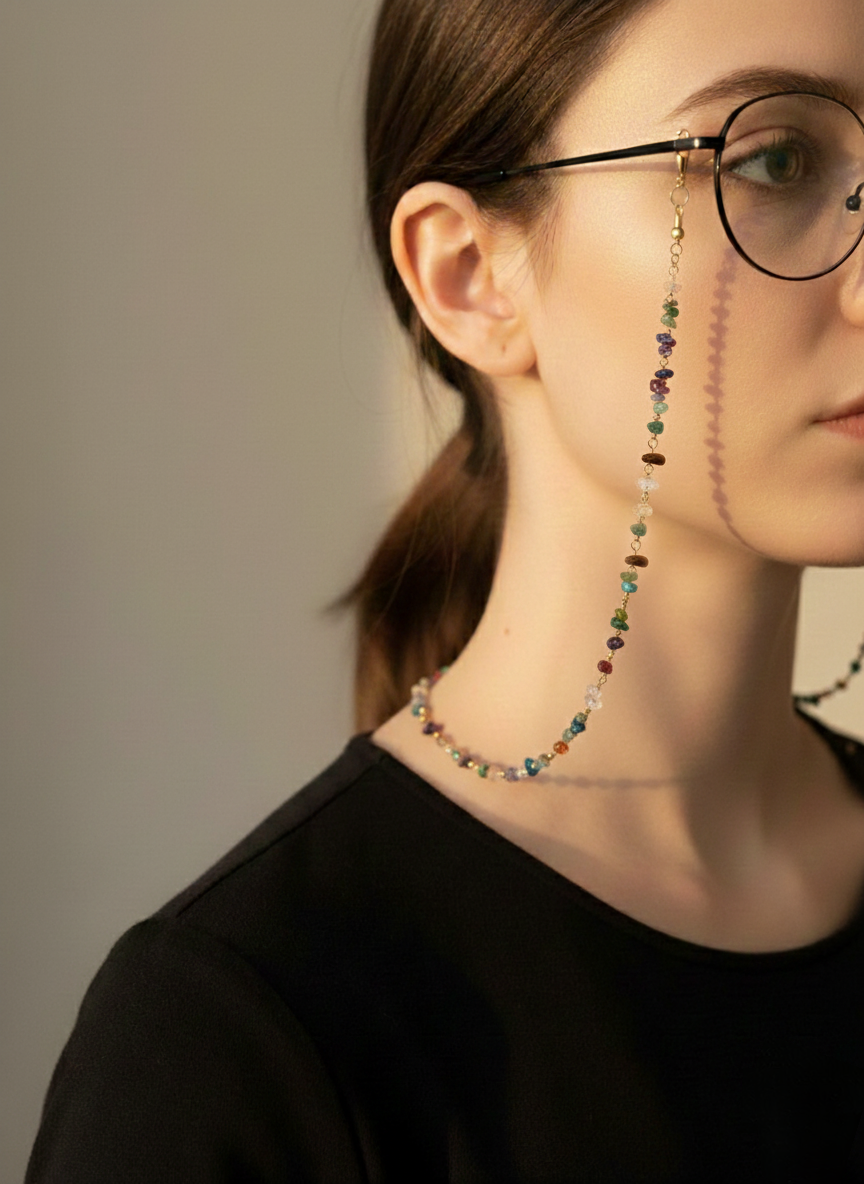 multi stone crystal glasses chain