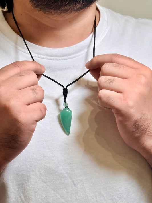 Green Aventurine Point Pendant Men’s Necklace – Natural Green Stone Necklace