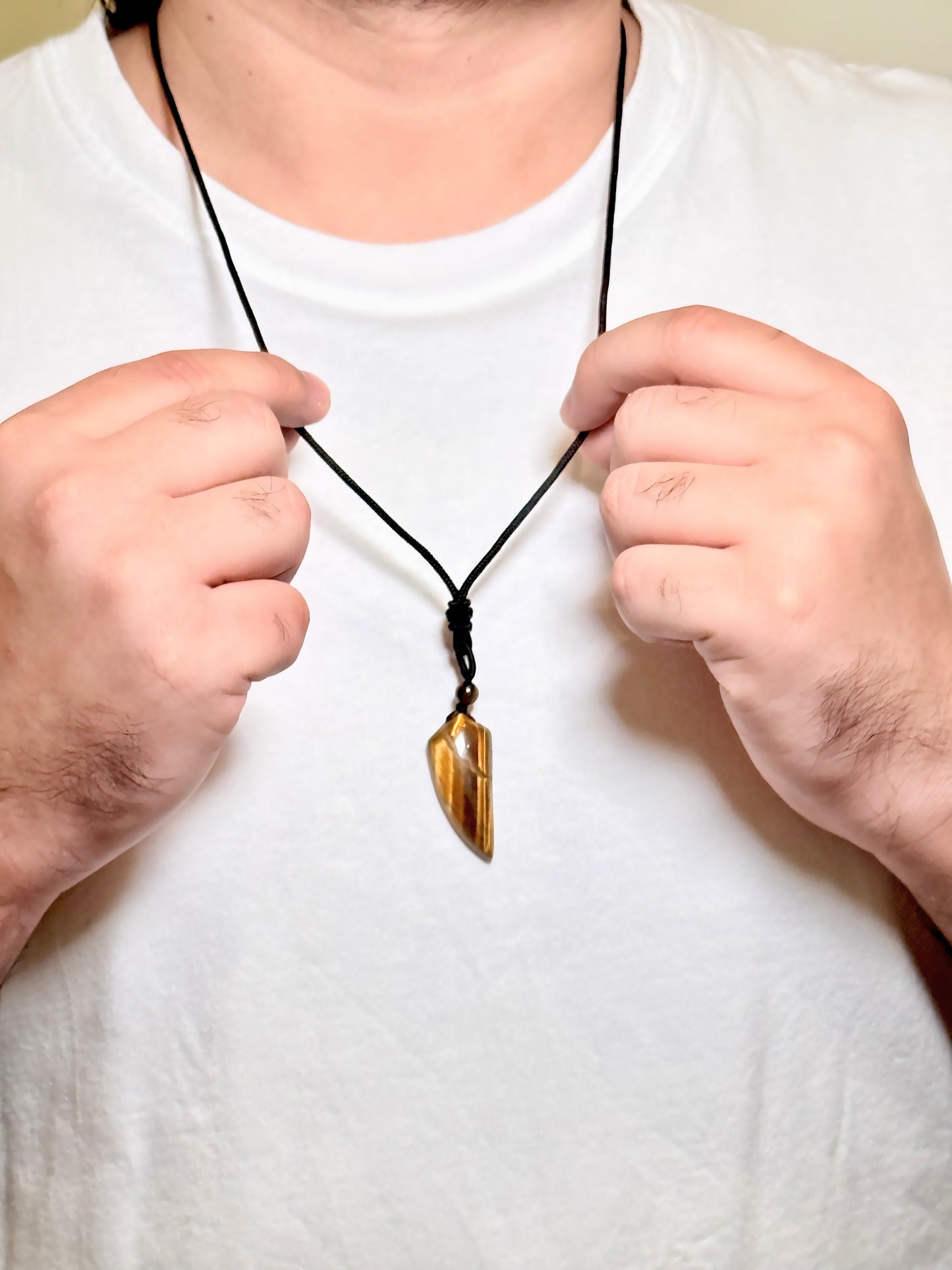 Tiger Eye Point Pendant Men’s Necklace – Natural Brown Stone Necklace