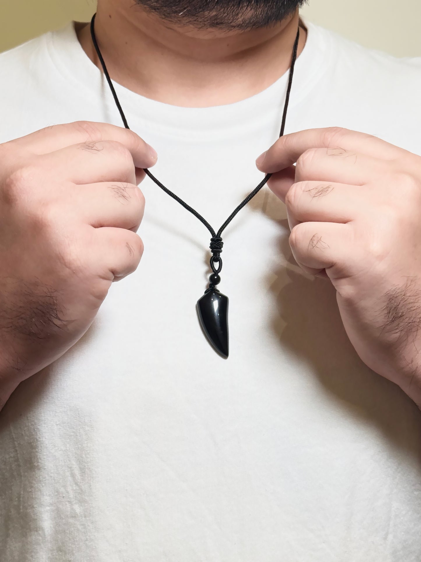 Black Obsidian Point Pendant Men’s Necklace – Natural Black Stone Necklace