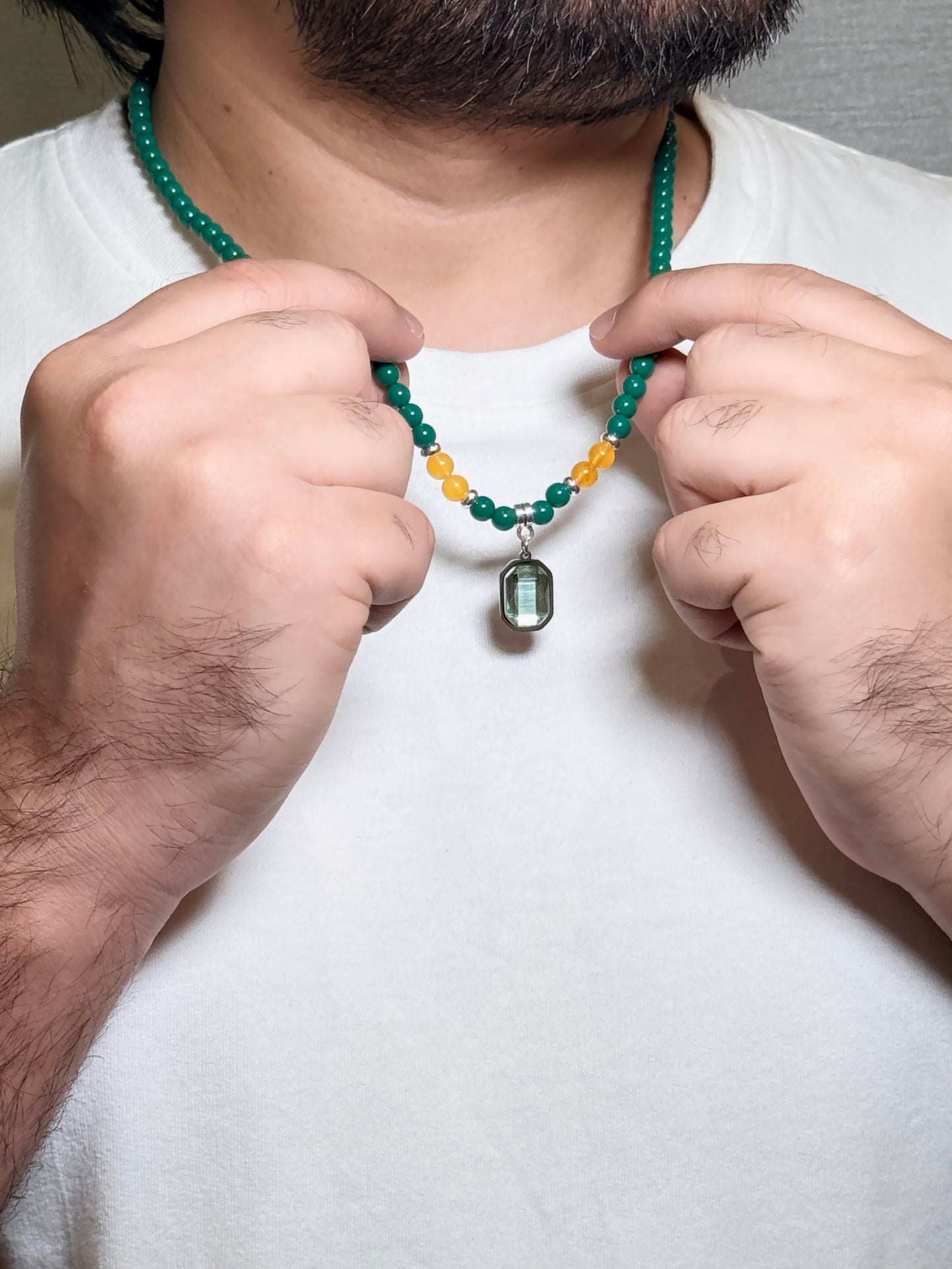 Green Aventurine & Citrine Beaded Men’s Necklace – Natural Stone Beaded Necklace