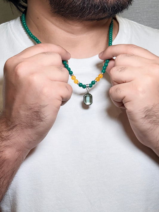 Green Aventurine & Citrine Beaded Men’s Necklace – Natural Stone Beaded Necklace