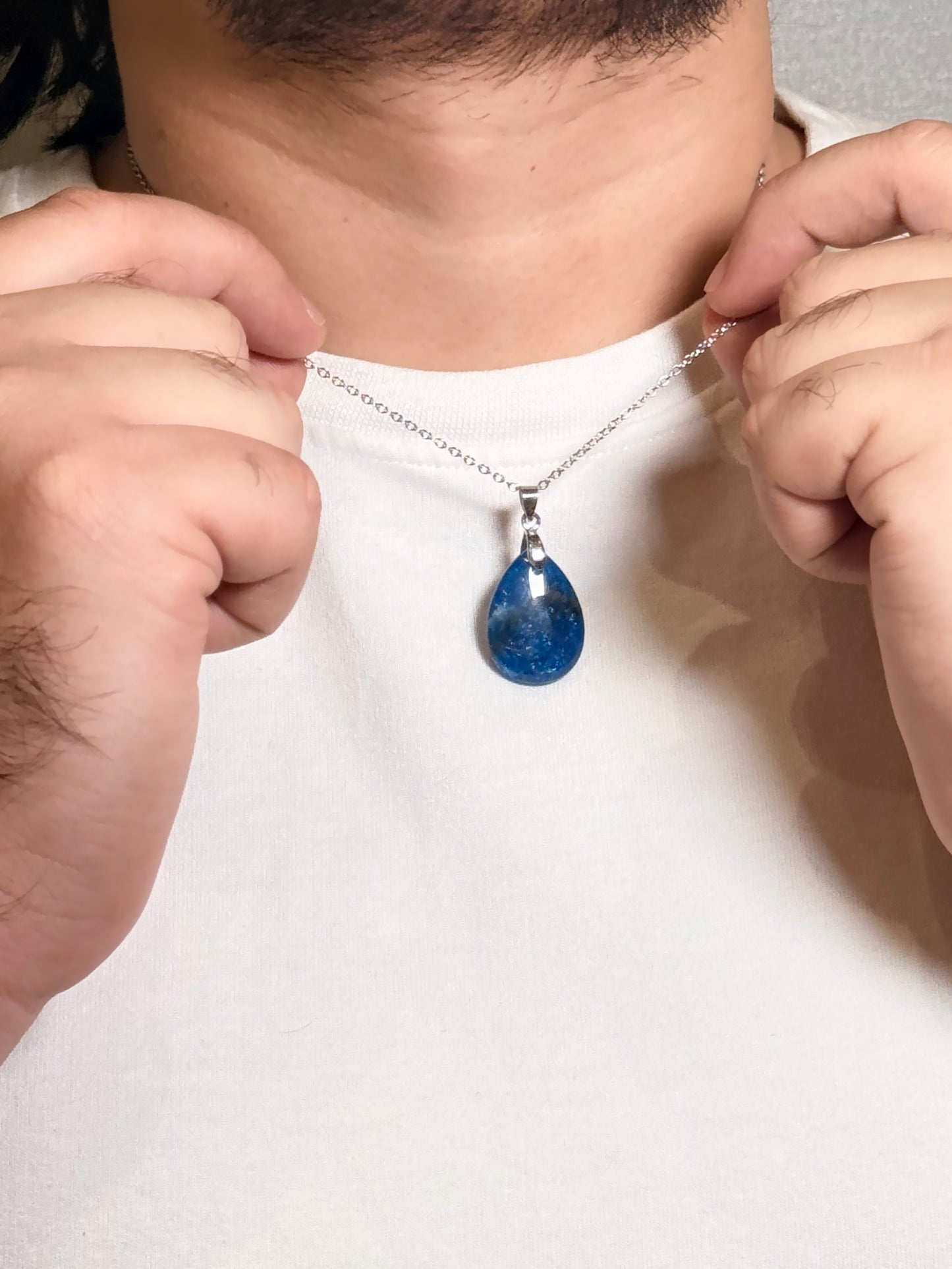 Blue Aventurine Teardrop Pendant Men’s Necklace – Natural Stone Pendant Necklace