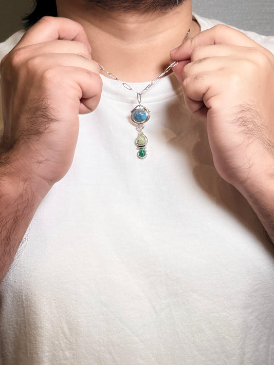 Turquoise, Jade & Malachite Multi-Stone Pendant Men’s Necklace – Natural Stone Necklace