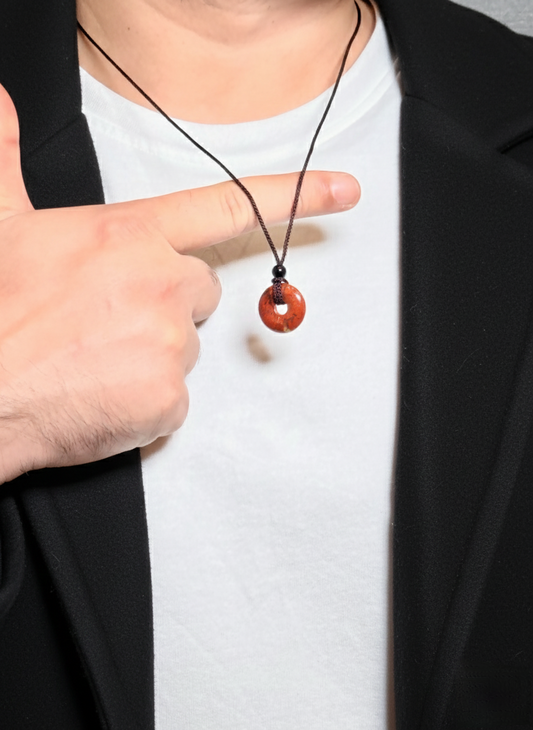 Red Jasper Donut Pendant Men’s Necklace – Natural Stone Pendant