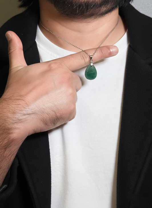 Green Aventurine Teardrop Pendant Men’s Necklace – Natural Stone Pendant Necklace