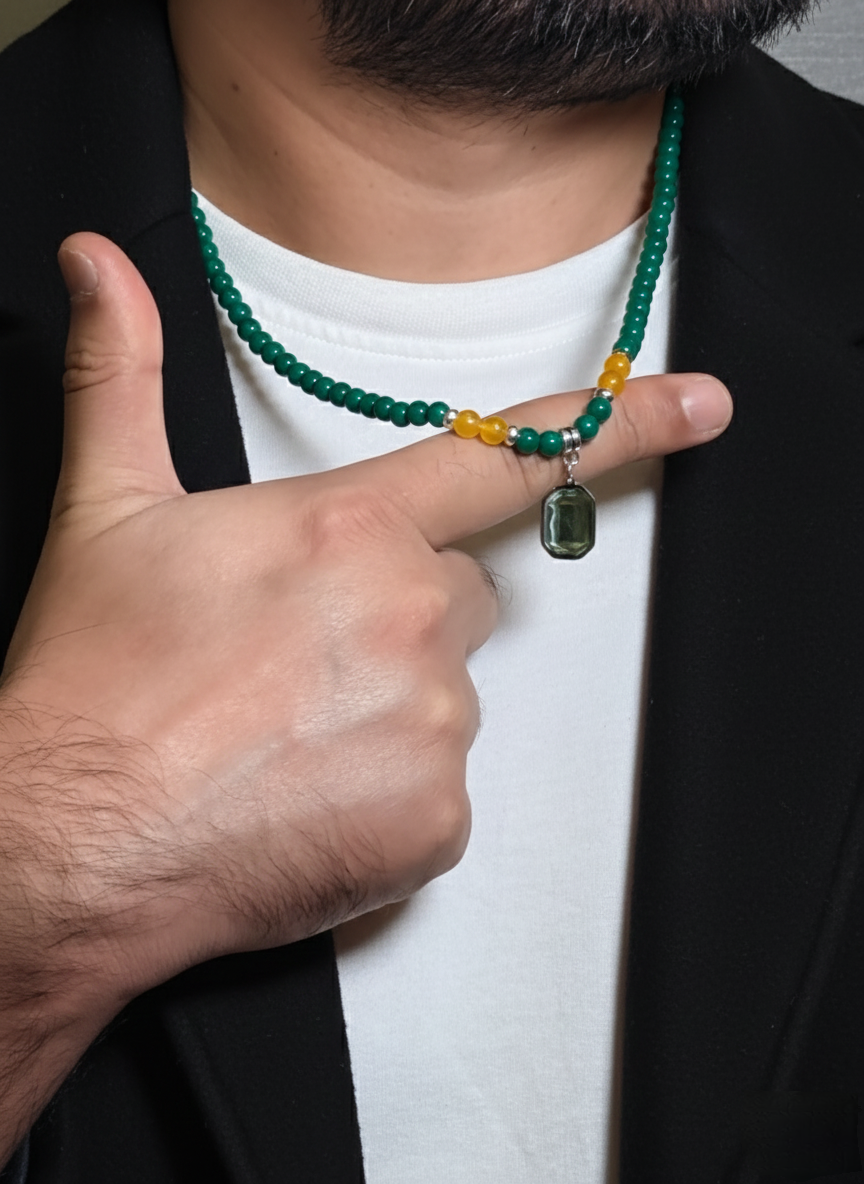 Green Aventurine & Citrine Beaded Men’s Necklace – Natural Stone Beaded Necklace