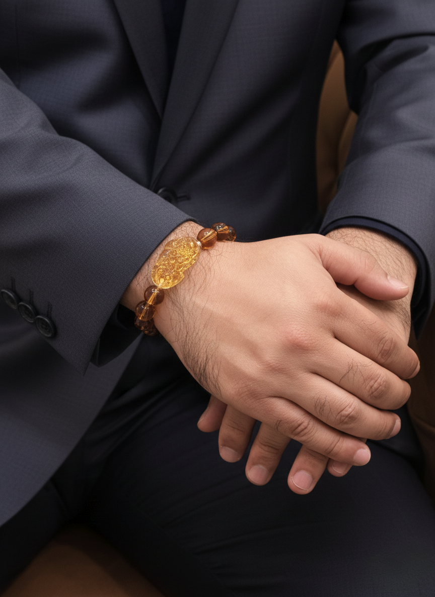 Citrine Beaded Bracelet with Natural Accents – Unisex Design