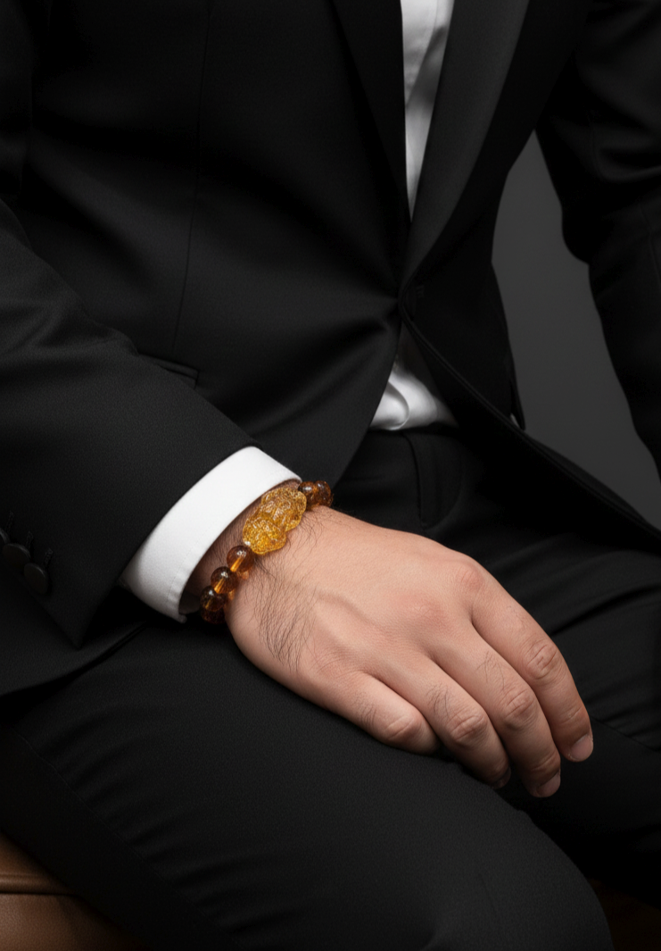 Citrine Beaded Bracelet with Natural Accents – Unisex Design