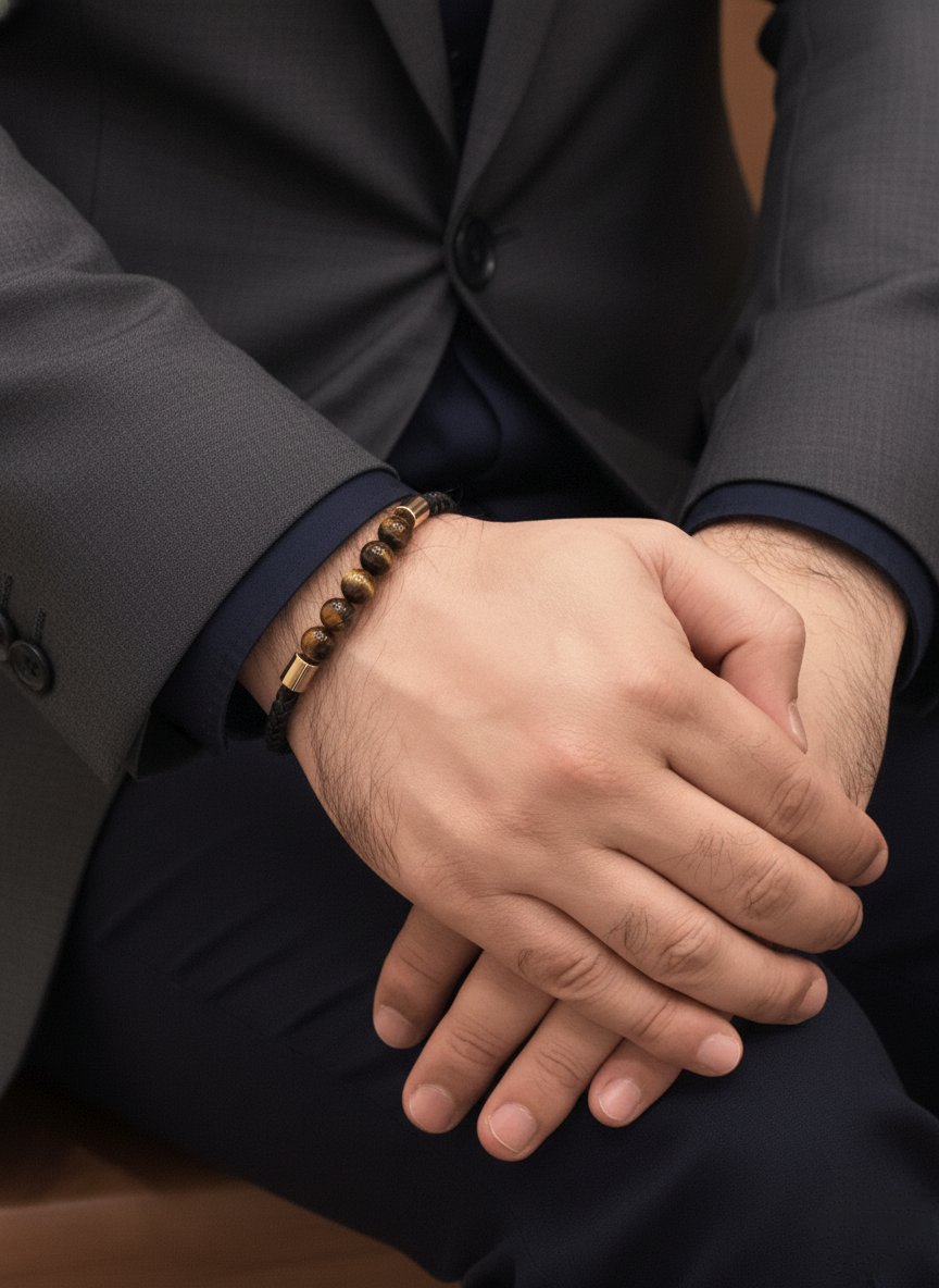 Tiger Eye Beaded Bracelet with Gold Accents – Unisex