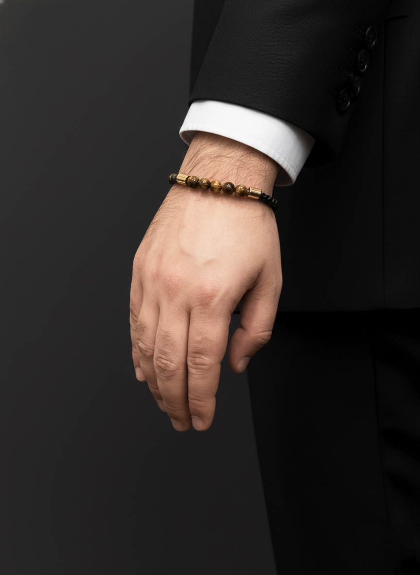 Tiger Eye Beaded Bracelet with Gold Accents – Unisex