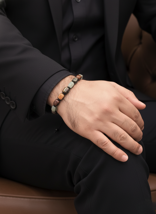 Multi-Stone Cube Beaded Bracelet (Tiger Eye, Aventurine) – Unisex